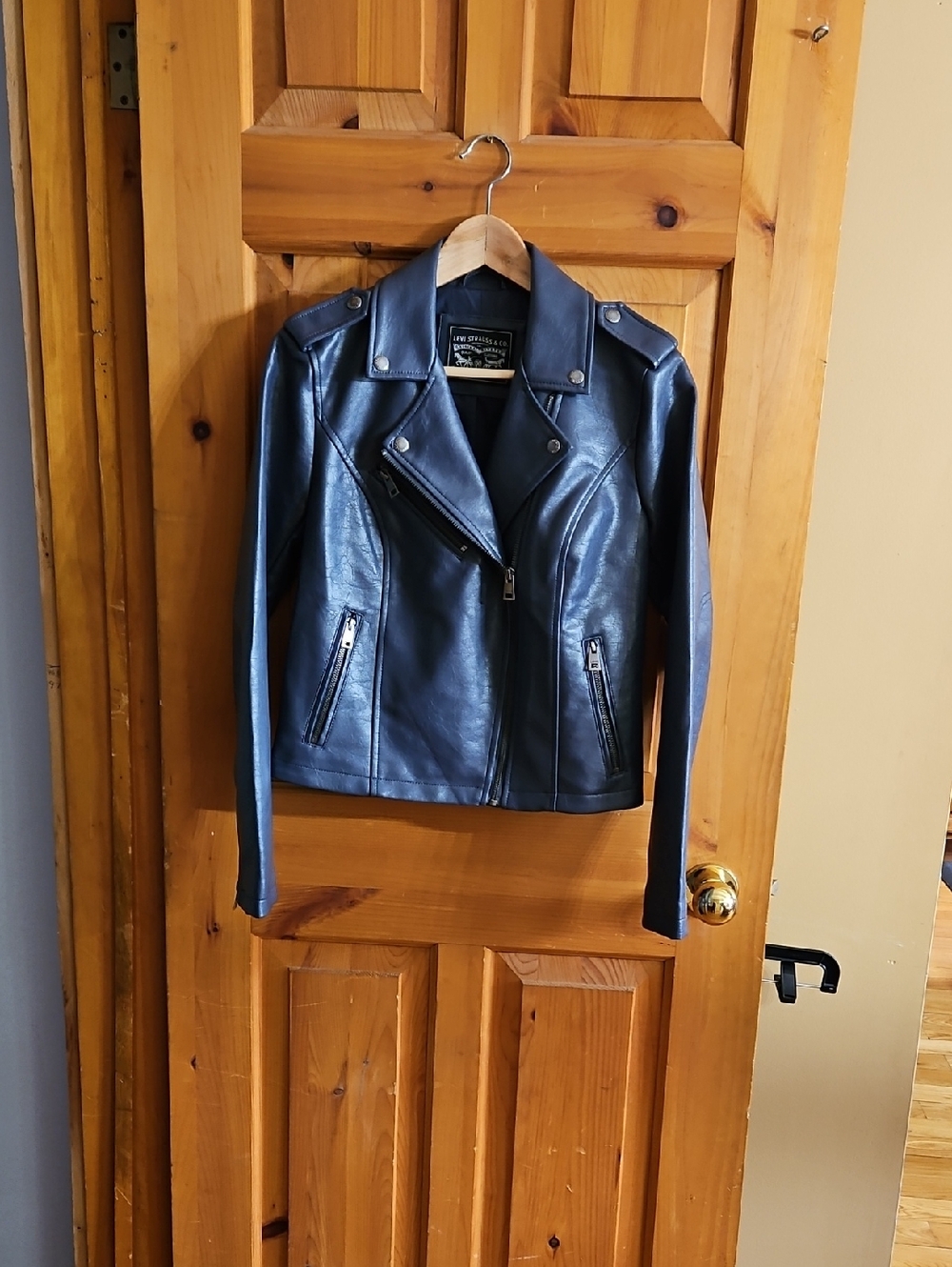 Women's Grey  Faux Leather Moto Jacket with Zip Pockets